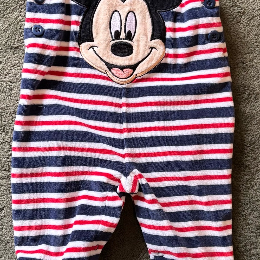 Vintage Disney baby Striped Baby Overalls with Mickey Design
